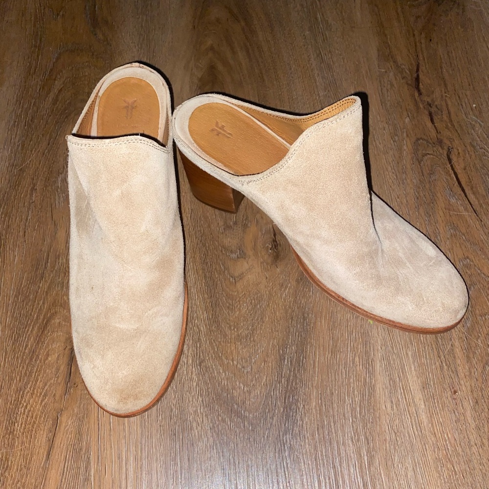 Frye Beige Suede Slip-On Mule Heels
